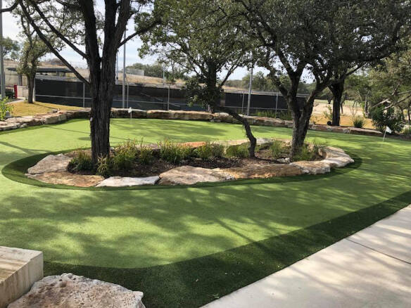 Austin residential backyard putting green grass